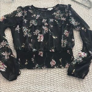 Love Fire Black Floral Puff Sleeve Blouse